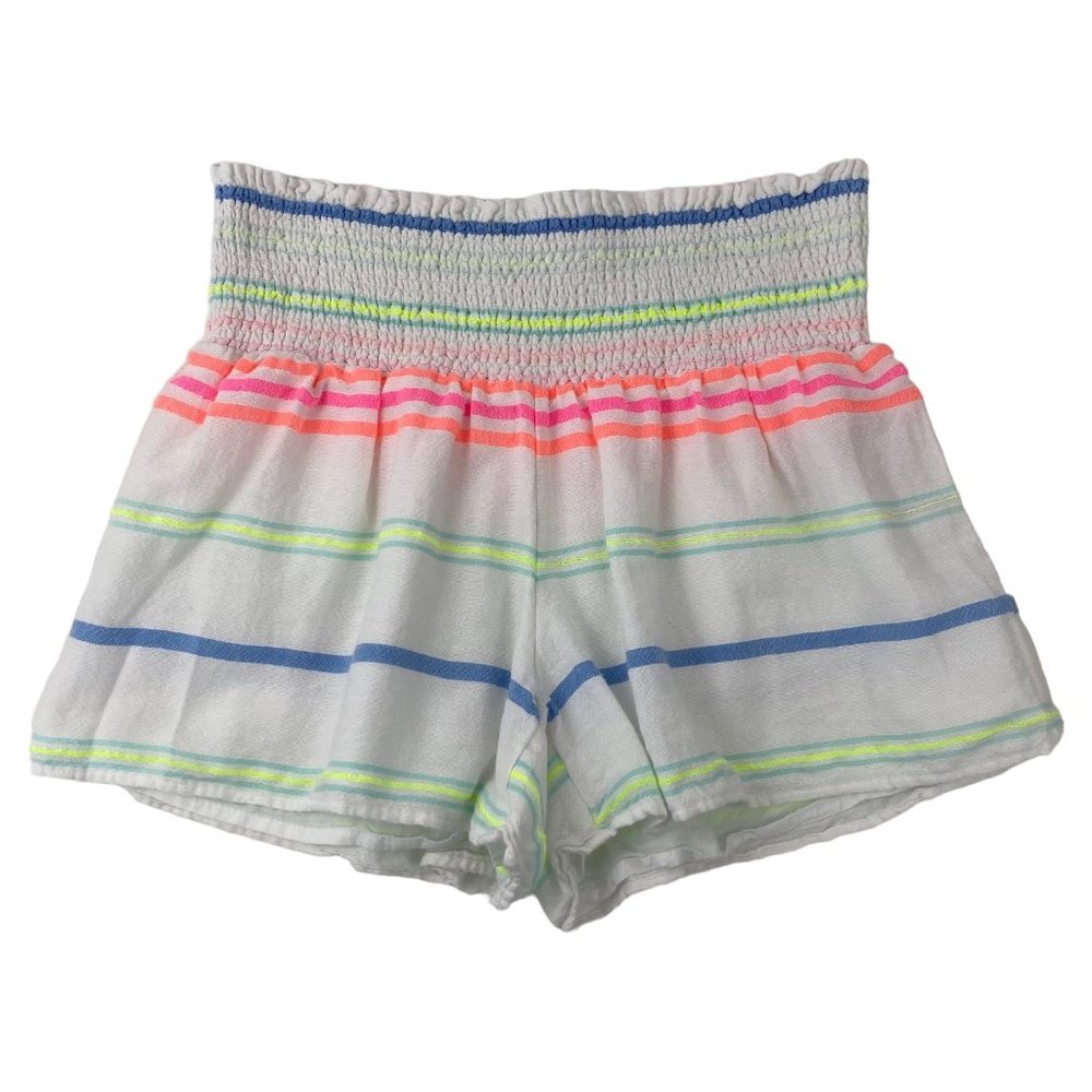 Vineyard Vines White Neon Guava Striped Smocked Pull On Shorts Gauzy Cotton XS